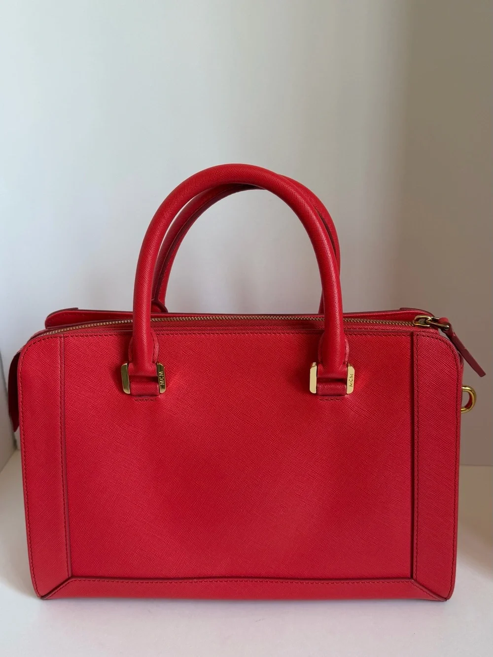 MCM Red Saffiano Leather Satchel - Brand Unknown